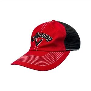 Callaway Golf Pro Vent Hat Red Black Mesh Adjustable Cap Embroidered Logo OS